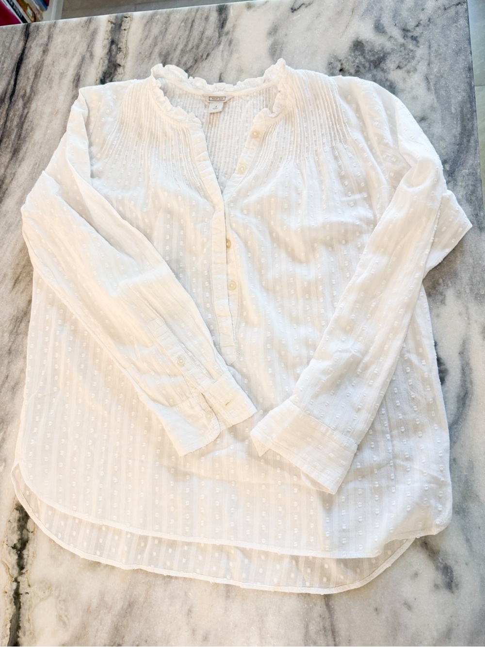 Point Sur White Textured Classic Cottagecore Lightweight Cotton Top Sz 4 - Picture 5 of 8